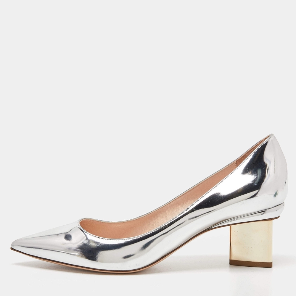 Nicholas Kirkwood Silver Laminated Leather Pointed Toe Block  36.5